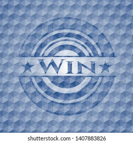 Win blue emblem with geometric pattern background. Vector Illustration. Detailed.