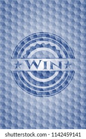 Win blue polygonal emblem.
