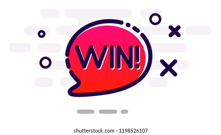 Gewinnen Sie eine Karte mit einer roten Cartoon-Sprachblase.Vektorillustration, Hintergrund.