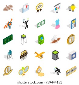 Win at competition icons set. Isometric set of 25 win at competition vector icons for web isolated on white background