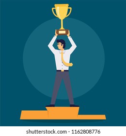 Win concept with character. Can use for web banner, infographics, hero images. Flat isometric vector illustration isolated on white background.
