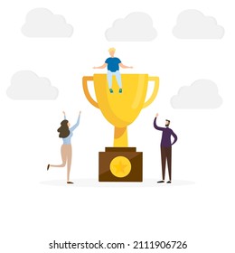 Win concept with characters. Can use for web banner, infographics, hero images. Flat isometric vector illustration isolated on white background.