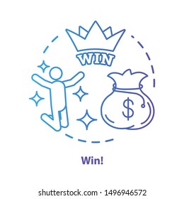 Win concept icon. Jackpot, success idea thin line illustration. Lottery, casino victory. Winner, champion. Sack of money prize. Good luck & fortune. Vector isolated outline drawing