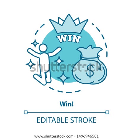 Win concept icon. Jackpot, success idea thin line illustration. Lottery, casino victory. Winner, champion. Sack of money prize. Good luck & fortune. Vector isolated outline drawing. Editable stroke