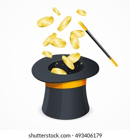 Win Concept with Magic Hat and Gold Coins. Vector illustration of Nowere Money.