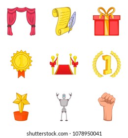 Win conquest icons set. Cartoon set of 9 win conquest vector icons for web isolated on white background