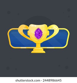 Win Cup Blue Banner Purple Gem Icon Golden Vector Isolated Design