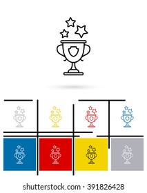 Win cup line icon or win cup sign. Vector champions cup thin line pictogram or trophy cup symbol with stars