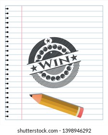 Win emblem drawn in pencil. Vector Illustration. Detailed.