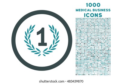 Win Emblem rounded vector bicolor icon with 1000 medical business icons. Set style is flat pictograms, soft blue colors, white background.