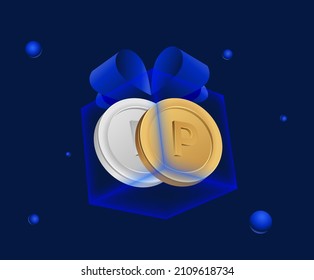 Win The Event And Receive Online Points As A Gift Illustration Set. Silver, Gold, Ribbon, Money, Lotto, 3d.Vector Drawing. Hand Drawn Style.