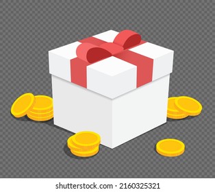 win an event with the right financial life and receive a gift box illustration set. pay, dollar, present, holiday. Vector drawing. Hand drawn style.