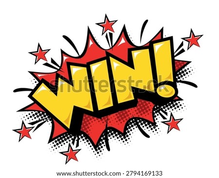 Win. Explosion speech bubble in comic style. Vector template on transparent background