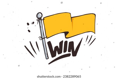 ganar y bandera - diseño vectorial de símbolo de la bandera de victoria. La bandera amarilla ondea, un símbolo de victoria. ganar