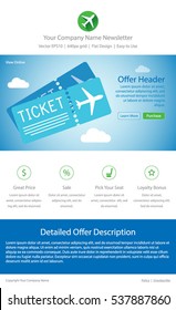 Win Free Airplane Tickets E-mail Newsletter Subscription Mockup Template Layout Vector Illustration
