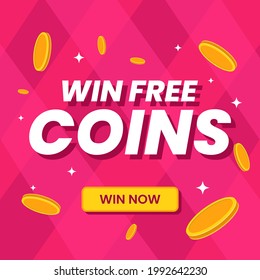 Win Free Coins Games Web Banner Template Design Vector