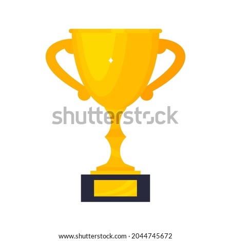 Win golden award trophy goblet cup icon sign flat style design vector illustration isolated on white background.