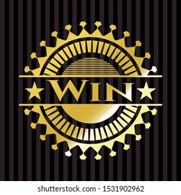 Win golden emblem or badge. Vector Illustration. Detailed.
