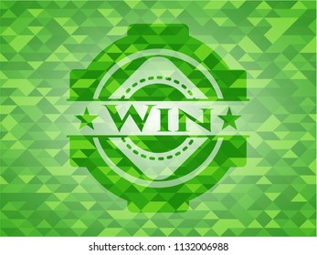 Win green emblem. Mosaic background
