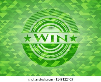 Win green emblem. Mosaic background