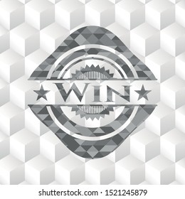 Win grey badge with geometric cube white background