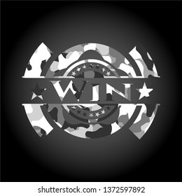Win grey camouflaged emblem