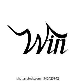 Win hand lettering text. Badge drawn by , using the skills of calligraphy, collected in accordance with rules typography