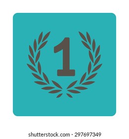 Win icon from Award Buttons OverColor Set. Icon style is grey and cyan colors, flat rounded square button, white background.