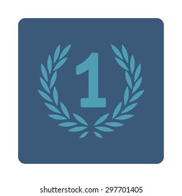 Win icon from Award Buttons OverColor Set. Icon style is cyan and blue colors, flat rounded square button, white background.