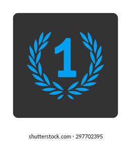 Win icon from Award Buttons OverColor Set. Icon style is blue and gray colors, flat rounded square button, white background.
