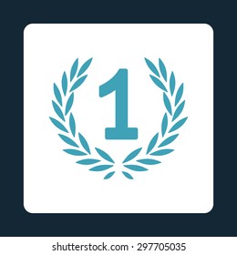 Win icon from Award Buttons OverColor Set. Icon style is blue and white colors, flat rounded square button, dark blue background.