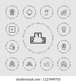 Win icon. collection of 13 win outline icons such as spades, dice, medal, dollar award, ranking, man with medal, medal with star. editable win icons for web and mobile.