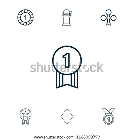 Win icon. collection of 7 win outline icons such as clubs, 1 casino chip, number 1 medal, diamonds, slot machine. editable win icons for web and mobile.