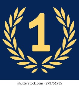 Win icon from Competition & Success Bicolor Icon Set. Vector style: flat symbols, yellow color, rounded angles, blue background.