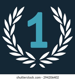 Win icon from Competition & Success Bicolor Icon Set. Vector style: flat bicolor symbols, blue and white colors, rounded angles, dark blue background.