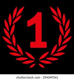 Win icon from Competition & Success Bicolor Icon Set. Vector style: flat symbols, red color, rounded angles, black background.