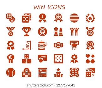  win icon set. 30 filled win icons. Simple modern icons about  - Dice, Quality, Winner, Ball, Awards, Medal, Award, Badge, Chess, Success, Slot machine, Champion belt, Insignia