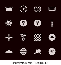 win icon set with football cup, basketball ball and football stadium vector illustration