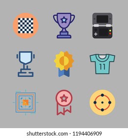 win icon set. vector set about aim, video console, soccer jersey and medal icons set.