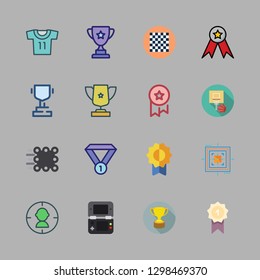 win icon set. vector set about trophy, chess board, aim and target icons set.