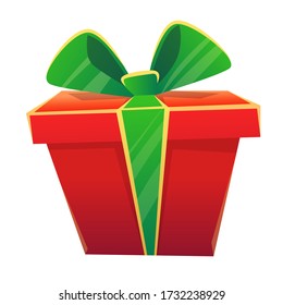 win icon winner prize or red gift box red with ribbon and knotted bow, holiday packaging congratulations delivery happy holiday , vector  cartoon illustration isolated on white