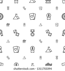 win icons pattern seamless white background. Included editable outline playing card, medal, Slot machine, flag on mountain, dice, dollar award icons. win icons for web and mobile.