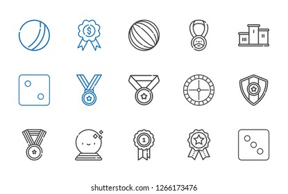 win icons set. Collection of win with dice, badges, medal, ball, roulette, podium. Editable and scalable win icons.