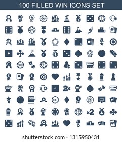 win icons. Trendy 100 win icons. Contain icons such as playing card, ranking, medal with star, Hearts, medal, lottery, Dice, Clubs, Casino bet, Roulette. win icon for web and mobile.