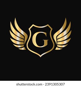 Win Logo On Letter G With Shield Symbol. Transportation Logotype