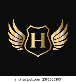 Win Logo On Letter H With Shield Symbol. Transportation Logotype