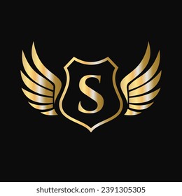 Win Logo On Letter S With Shield Symbol. Transportation Logotype