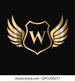 Win Logo On Letter W With Shield Symbol. Transportation Logotype