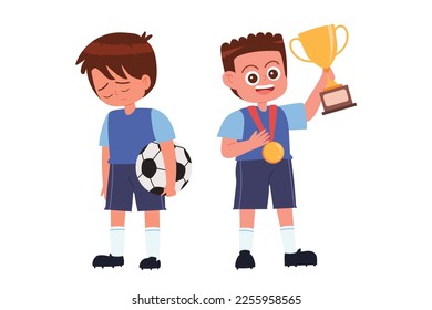 Gane y pierda el vector de dibujos animados de los niños de partidos de fútbol