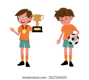 Win and lose football match kids cartoon vector.